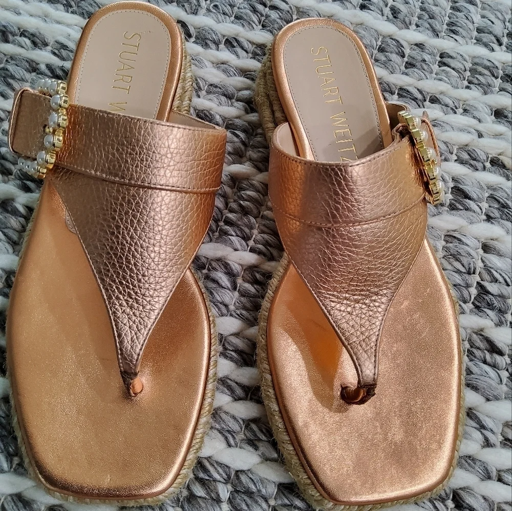 Stuart Weitzman Pearl Buckle Espadrilles Size 6,5